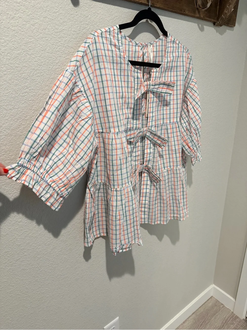 NWT Anthropologie White Plaid Tie-Back Peplum Blouse